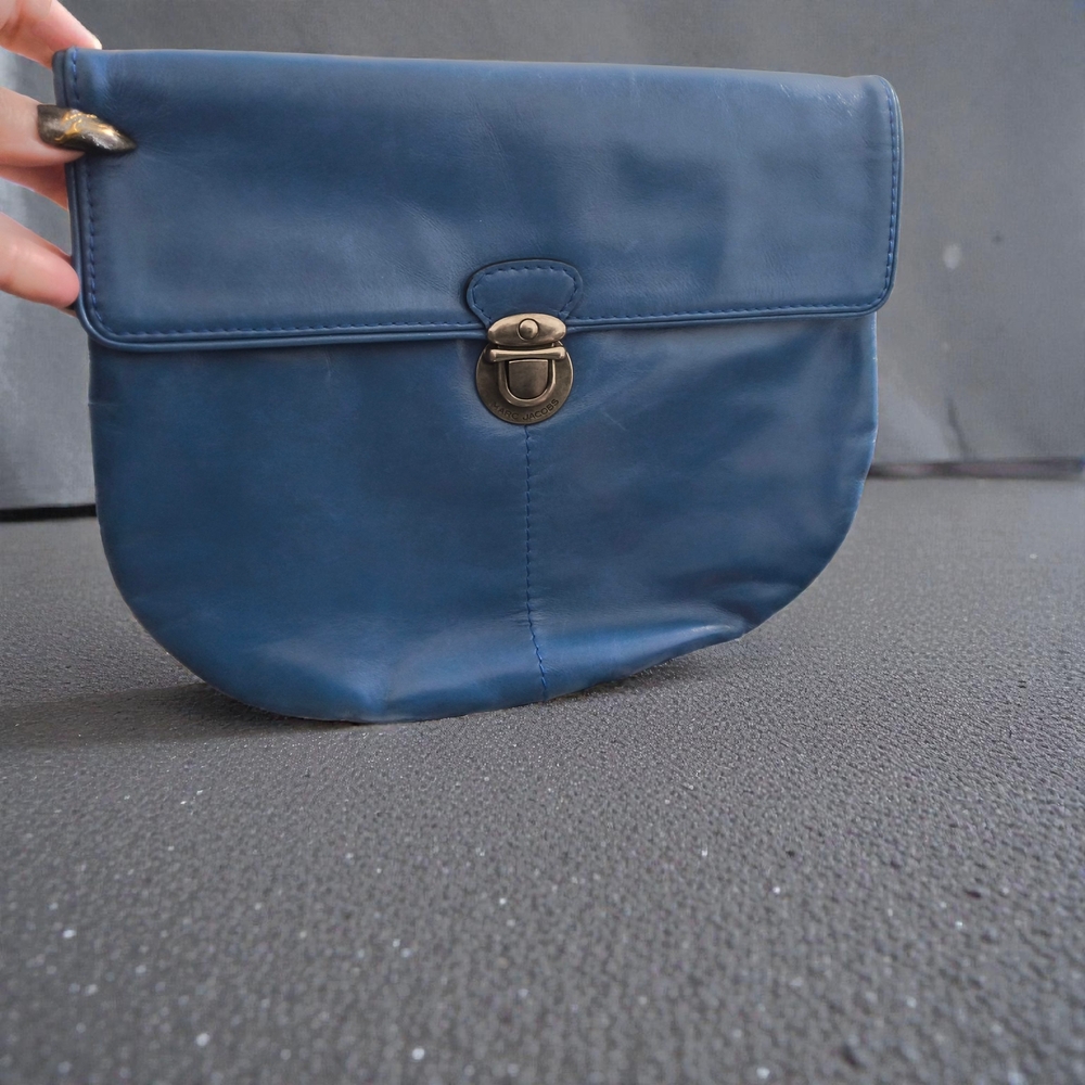 Marc Jacobs Clutch | Blue Leather Foldover Designer Crossbody Bag
